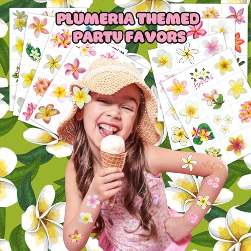 96 PCS Plumeria Flower Temporary Tattoos Hawaiian Luau
