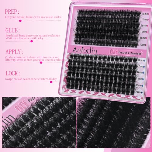 Anforlin Lash Clusters Kit 240pc DIY Eyelash Extensions 10-22mm