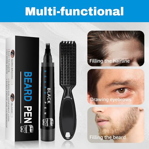 Waterproof Beard Filler Pen with Brush - Long-Lasting Black