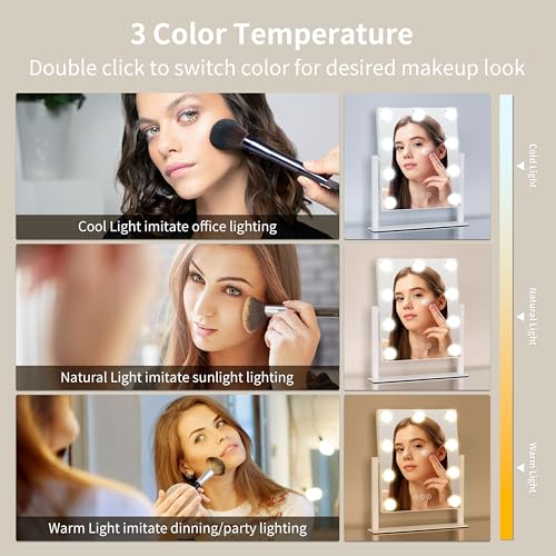 Makeup Mirror with Lights, 10X Magnifying, 3 Color Modes