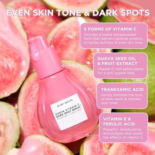 Glow Recipe Guava Vitamin C Face Serum - Dark Spot Brightening Serum for Face with Tranexamic, Ferulic Acid & Vitamin E for Glowing, Even Skin Tone - Gentle, Silky, Stable Vitamin C Serum (30ml)