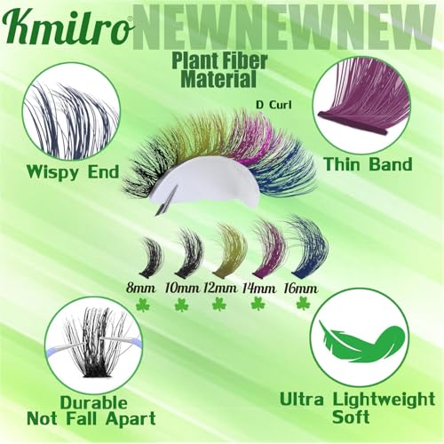 Colored Lash Clusters 160D Fluffy Cluster Eyelash Extensions 8-16mm Waterproof D Curl Volume Eyelash Clusters 280Pcs 4 Colors Individual Lashes Soft Wispy False Eyelashes DIY Lash Extension, by Kmilro