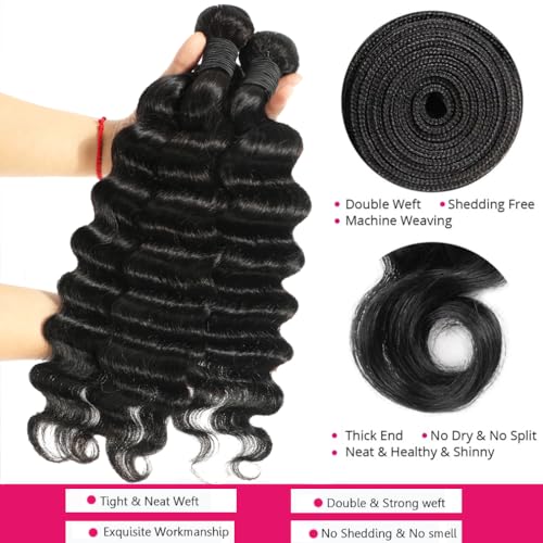Brazilian Loose Deep Wave Hair Bundles 22 24 26 Inch
