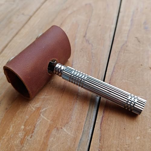 Handmade leather Double Satety Edge Razor Head Protective Sheath For men, Leather Shaving Travel Cover Fits Most Safety Razors (Brown)