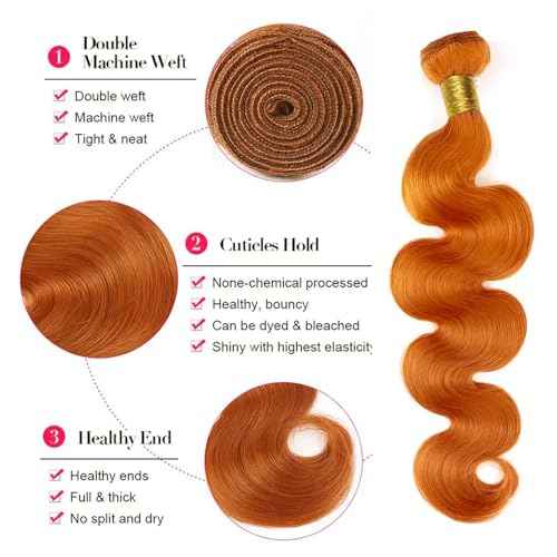 350 Body Wave Bundles Human Hair Ginger Bundle 18 20 22 inch Color 350 Ginger Orange Body Wave Bundles 300g