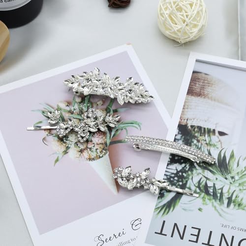 Rhinestone Bridal Hair Clips - 4 Piece Pearl Wedding Set