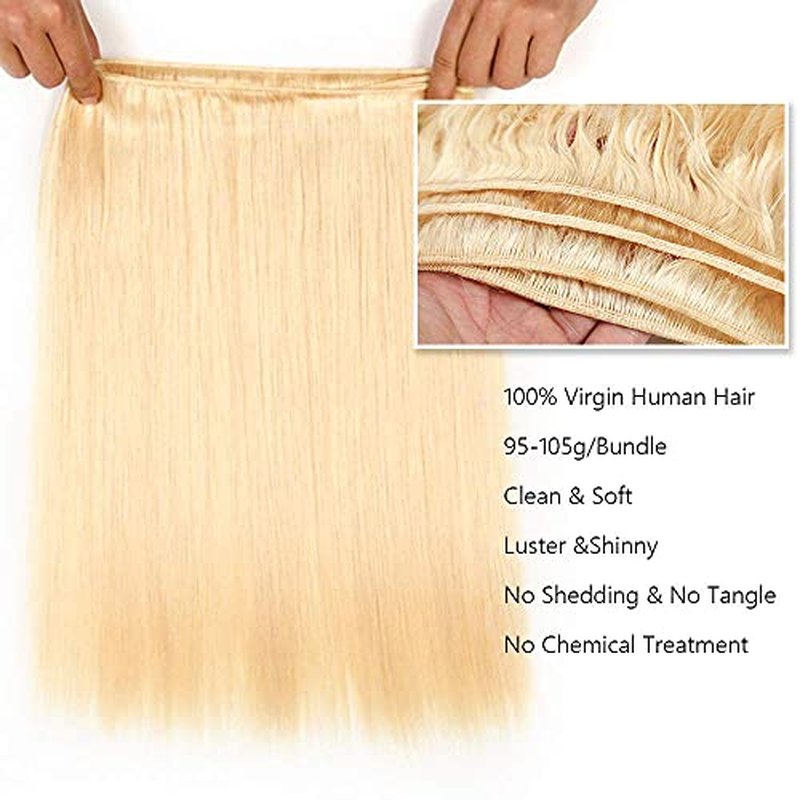 613 Blonde Straight Human Hair Bundles - AuokMar 12-34 Inch