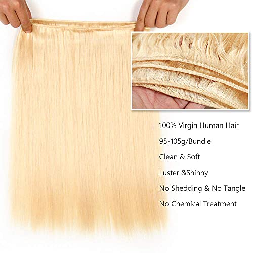 AuokMar Blonde S 30 32 34 Inch 613 Straight Human Hair Bundles Double Weft - Soft & Natural
