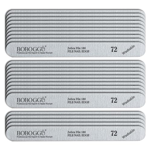 BOBOGGU 72 Korean Professional Nail Files 25PCS Double Sided Emery Board (180/180 Grit) Reusable Washable Durable Suitable for All Kinds of Nails, Zebra Color 180 Grit Nail File