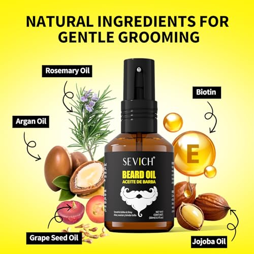 SEVICH Beard Oil for Men 30ml- Natural Beard Growth Oil,with Argan & Jojoba Oil, Soften Strengthen and Moisturize Dry Mustache,Not Greasy & Quickly Absorbed,Healthy Looking