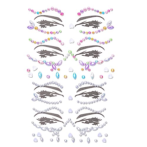 Wosois 4 Pieces Rhinestone Face Stickers Colorful Glitter Gems Mermaid Face Jewels Temporary Crystal Sticker Makeup Rave Party Accessories for Women and Girls (A)