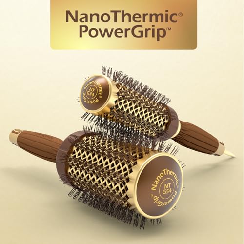 Olivia Garden NanoThermic PowerGrip Thermal Round Hair Brush - Not Electrical - Ceramic Blowout Brush for Medium to Thick Hair