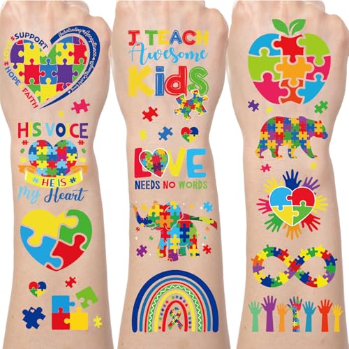 Autism Awareness Temporary Tattoos - 200+ Designs, 8 Sheets