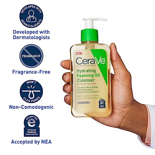 CeraVe Hydrating Foaming Oil Cleanser | Moisturizing Oil Cleanser for Face & Body | Squalane Oil + Hyaluronic Acid + Ceramides | For Dry to Very Dry Skin | Fragrance Free & Residue Free | 8 FL Oz