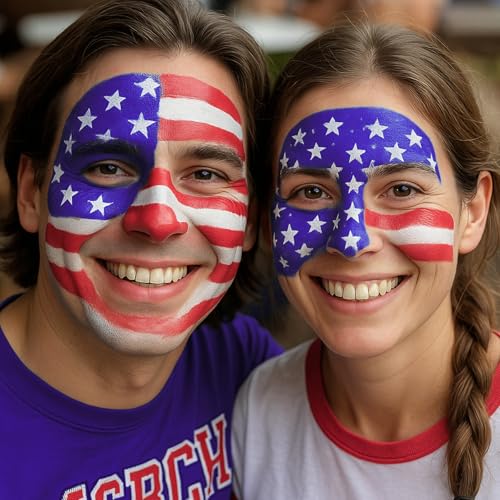 US Flag Face Paint Kit - 3 Colors, Sponges & Brush