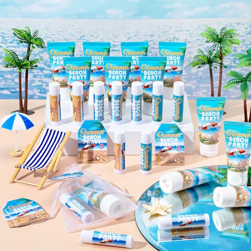 12 Sets Christmas Party Supplies Bulk Spf 30 Travel Size Mini Sunscreen and Sunscreen Lip Balms for Summer Party Thank You Gifts Supplies(Beach)