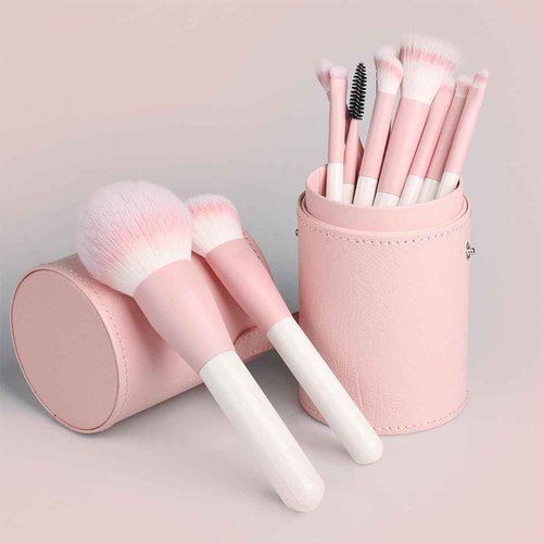 Doeean Makeup Brush Holder, Makeup Brush Organizer for Vanity, Portable Waterproof PU Leather Travel Makeup Brush Case Bag (Pink)