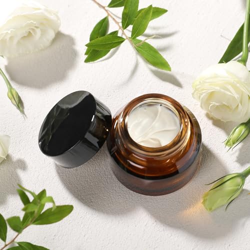 1 oz Amber Glass Cosmetic Jars with Lids - 3 Pack Small Cream Containers