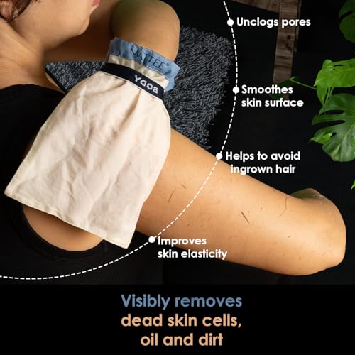 MATTEE - Kessa Glove - 2 Packs of Exfoliating Mitt - Self-Tan Remover - Ensures Smooth and Soft Skin, Helps Avoid Keratosis Pilaris, Ingrown Hair and Cellulite -%100 Viscose Fiber - Medium