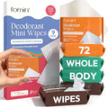 FOMIN Travel Deodorant Wipes - 72 Count, Biodegradable