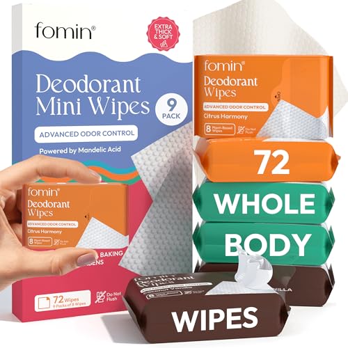 FOMIN Travel Deodorant Wipes - 72 Count, Biodegradable