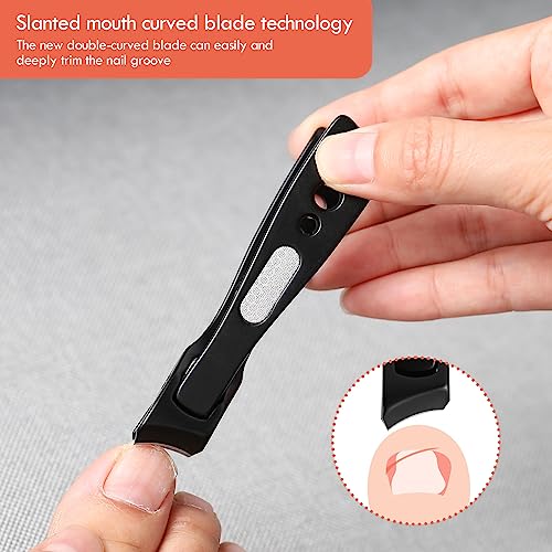 BEZOX Thick Nail Clipper with Slant Curved Blade - Seniors Toenail Clippers for Thick and Ingrown Nails, Fingernail Clippers with Built-in Nail File and Storage Pouch - Matte Black