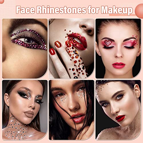 6300Pcs Face Gems with Rhinestones Face Glue for SFX Makeup, Eye Gems Flat Back Rhinestones Hair Crystal Makeup Gems with Skin Glue Spirit Adhesive for Eye Jewels Hair Costume Cosplay