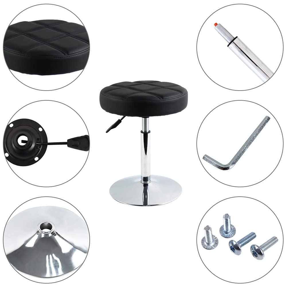 FURWOO Short Round PU Leather Shop Stool - Padded Stool for Salon,SPA,Manicure and Vanity - Small Black