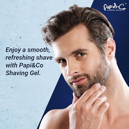 Papi & Co. Shave Gel Men ? Sensitive Skin Shaving Gel with Brazilian Mint Oil ? Clear Non-Foaming Formula for Beard and Mustache ? Moisturizing Barber Grooming Skincare, Alcohol-Free ? 8.6oz