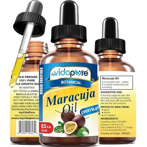 MYVIDAPURE MARACUJA OIL Passion Fruit WILD GROWTH. 100% PURE for Skin, Face, Hair, Lip and Nail Care. (0.5 Fl Oz)