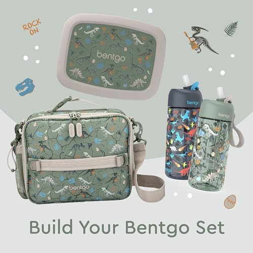 Bentgo Kids Lunch Bag - Durable, Double-Insulated Lunch Bag for Kids 3+; Holds Lunch Box, Water Bottle, & Snacks; Easy-Clean Water-Resistant Fabric & Multiple Zippered Pockets (Dino Fossils)