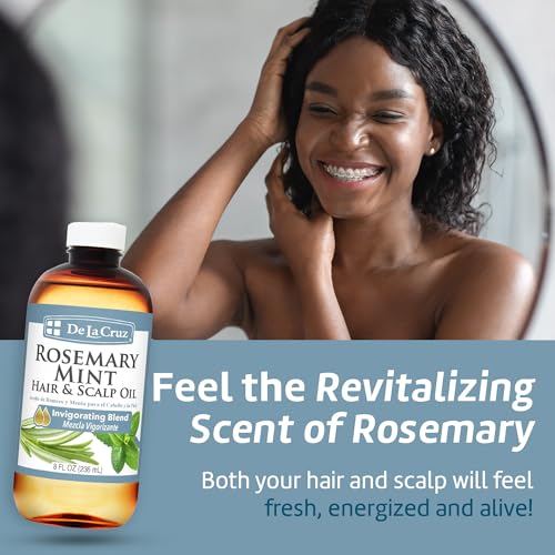 De La Cruz Rosemary Mint Oil Blend for Hair & Scalp - Revitalizing Formula with Castor, Avocado and Olive Oils- Naturally Moisturizing - 8 FL OZ