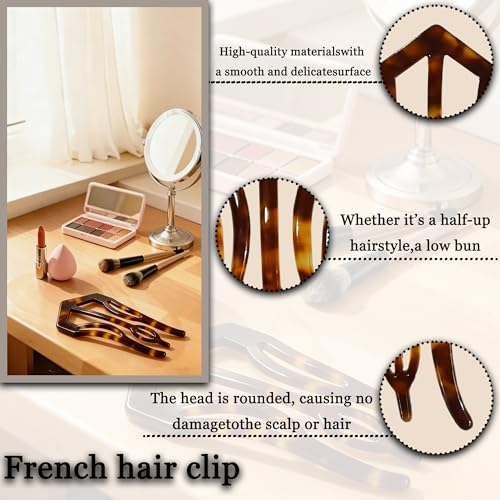 Light 2 Pack French Hair Pins for Women - 4.3 Inch Tortoiseshell & Cream Marble Style, 3 Prong Twist Design for Updos & Buns