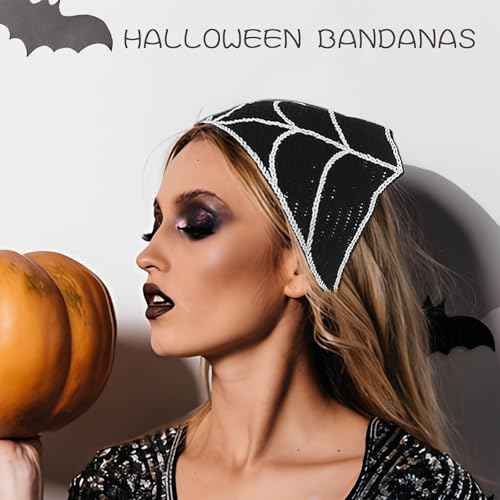 Acenail Black Skull Headbands Crochet Bandanas Headband Web Gothic Head Scarf Halloween Hair Accessories for Women 2Pcs