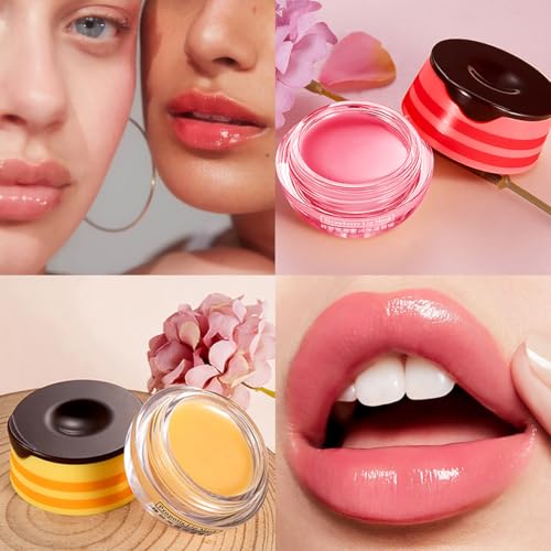 Honey & Strawberry Lip Balm Lip Mask, Hydrate Repair Prevent Dry Cracked Lip, Effective Reduces Lip Lines, Vitamin E Moisturizing Propolis Sleeping Lip Care (2Pcs Honey & 2Pcs Strawberry)