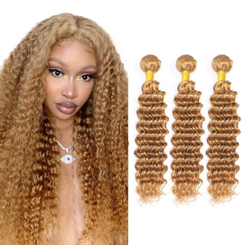 #27 Honey Blonde Deep Wave Human Hair Bundles 26 Inch