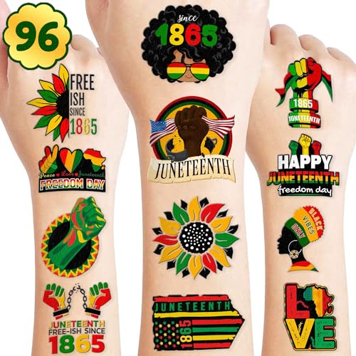 96 PCS Juneteenth Temporary Tattoos & Stickers Party Favors
