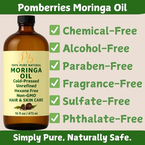 Moringa Oil ? 100% Pure, Cold-Pressed & Unrefined ? Moringa Seed Oil for Face, Skin, Hair & Body ? Hydrating, Anti-Aging Moisturizer ? 16 fl oz Amber Glass Bottle with Pump