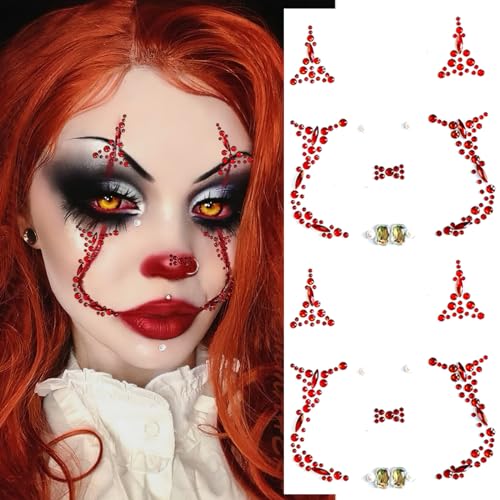 Day of the Dead Face Gems Tattoo Stickers - 2 Pack Rhinestone Skull