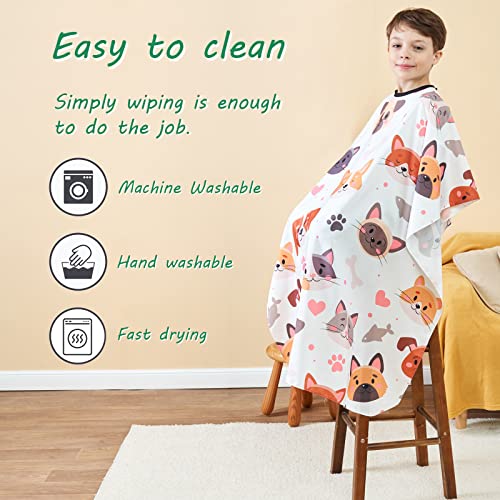 Kids Barber Cape with Adjustable Neck - Cartoon Dog & Cat Pattern