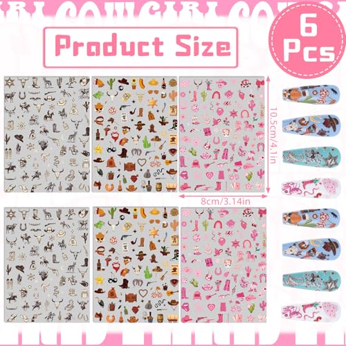 Keluna Western Nail Art Stickers - 6 Sheets Cowboy Cowgirls Nail Sticker, 5D Embossed Western Nail Decals, Retro Self Adhesive Nail Decal for Women Girls DIY Manicure Decoration Accessories