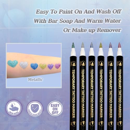 Temporary Tattoo Markers with 52 Stencils - 12 Dual-Tip Pens