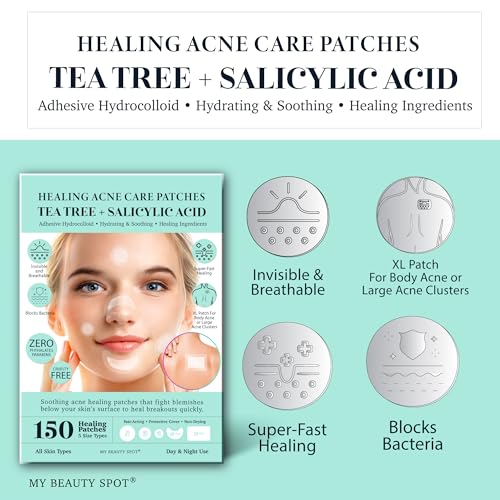 My Beauty Spot Pimple Patches XL Spot Coverage Large Body Hydrocolloid Acne Patches Variety Pack 150 Pcs with Tea Tree Extra & Salicylic Acid