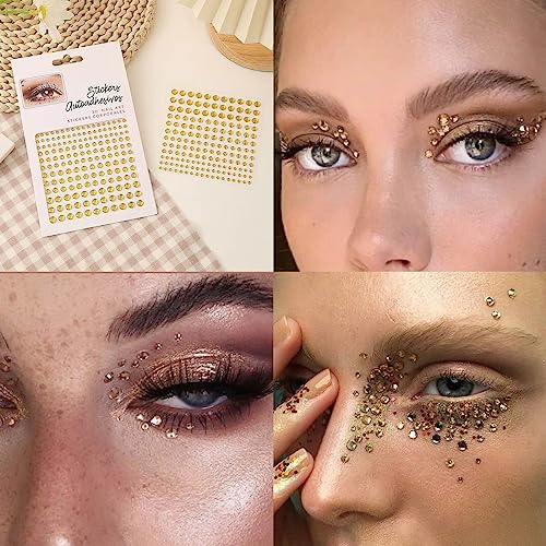 Gold Glitter Gel & Face Gems Rhinestones Makeup Set