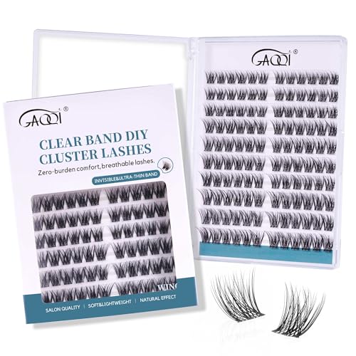 GAQQI Clear Band Lash Clusters 10-14mm, Wispy False Eyelashes, Glue Needed - Wing