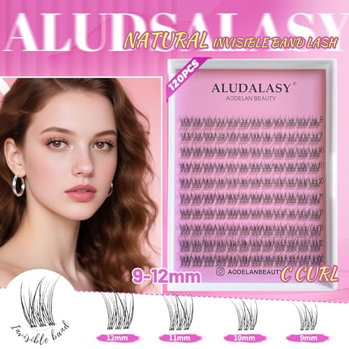 Natural Wispy Lash Clusters C Curl 10-13mm - Invisible Band Fluffy DIY Extensions for Natural Look, Soft Thin Bandshes & Waterproof Bond/Seal Kit for Anime Look At-Home Use