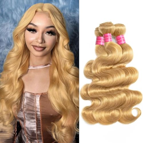 Honey Blonde Body Wave Hair Bundles - 100% Brazilian Remy, 3 Pack (18, 20, 22 Inch)