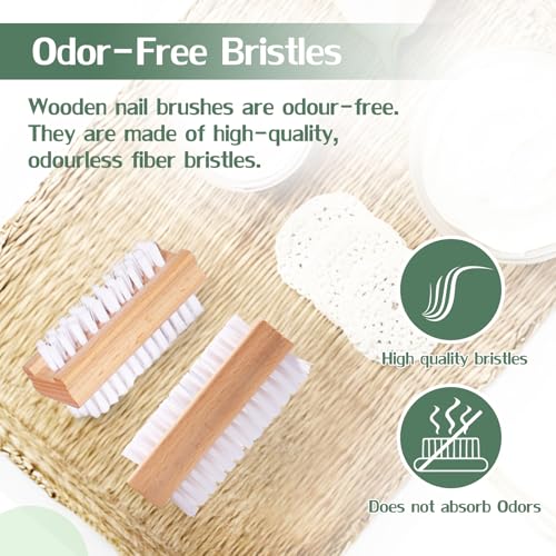 4-Piece Wooden Nail Brush Set with Stiff Bristles for Cleaning