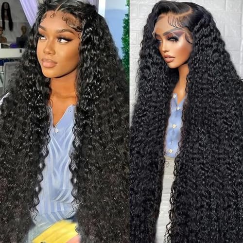 Nsvnsv 30 Inch Deep Wave Lace Front Wig Human Hair HD Full Lace Frontal Pre-Plucked Bleached Knots Natural Color