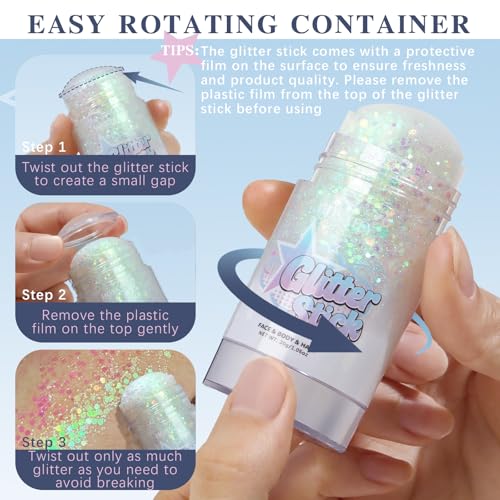 HOSAILY Holographic Body Glitter Stick - 1.06 OZ, Purple Shimmer for Face & Hair